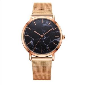 Rose Gold Watch with Black Marble Face